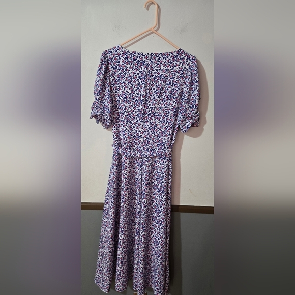 DKNY Floral Print Faux Wrap Iris Dress Multi Color Blue And Red Size 6 - Picture 3 of 11